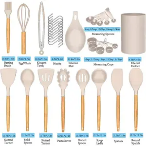 33-Piece Kitchen Utensil Set, Silicone, Wooden Handles, Heat-Resistant, Non-Stick, With Measuring Spoons