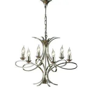 Luminosa Penn 6 Light Multi Arm Ceiling Pendant Chandelier Polished Nickel, E14