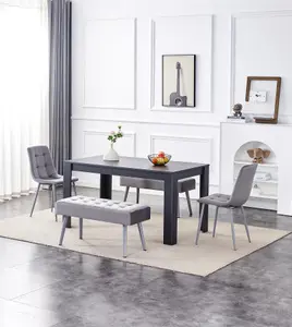 Dining Table and 4 Chairs With 2 Benches Dark Grey Table 2 Grey Velvet Chairs Wood Table Dining Set Furniture