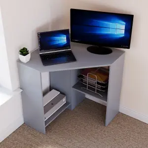 Vida Designs Hetton Grey 2 Shelf Corner Computer Desk With Shelves