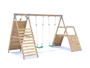 Dunster House Wooden Climbing Frame with Two Swings & Climbing Walls FoxCub