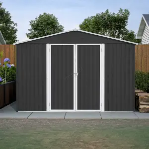 Birchtree 10X12FT Metal Garden Shed Apex Roof With Free Foundation Storage House Anthracite