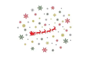 Santa's Sleigh and Colourful Snowflakes Stickers Xmas Wall DIY Art Home Decor