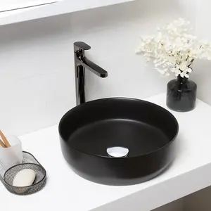 Round Black Ceramic Countertop Basin Bathroom Sink W 360 mm