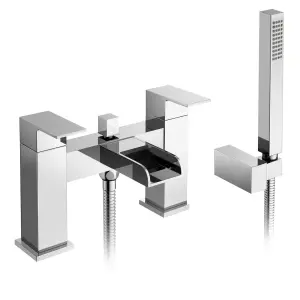 Square Over Head 3 Way Rigid Riser Shower Kit with Waterfall Bath Shower Mixer & Basin Tap Set