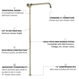 ENKI Downton English Gold Traditional Rigid Solid Brass Shower Riser Rail G11