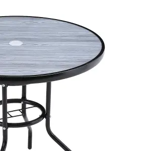 Round Wood Grain Table with Umbrella Hole Coffee Table for Garden 80cm Dia