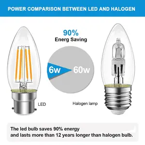 EXTRASTAR B22 LED Filament Candle Bulbs 6W warm white,2700K (pack of 6)