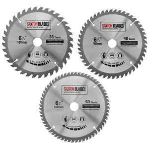 Saxton TCT160MXC TCT Circular Blade 160mm x 36, 48 & 60 Teeth x 20mm Bore & 16mm Ring Pack of 3