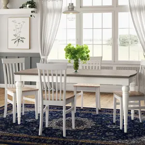 Moira Extendable Solid Wood Base Dining Table Antique White / 77cm H x 180cm W x 90cm D