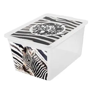 Set of 3 30 Litre Printed Animal Save Me Boxes Strong Stackable Storage Containers With Lids