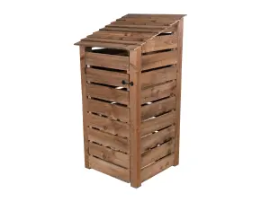 Slatted wooden log store with door W-99cm, H-180cm, D-88cm - brown finish