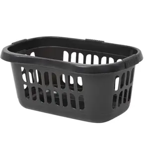 1x Black Large Plastic Hipster Laundry Basket For Laundry Rooms