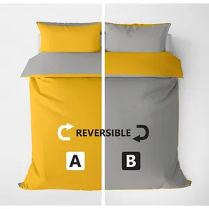 Microfiber Solid Colour Duvet Cover Set with Pillowcases Mustard/Grey / Double - 2 Standard Pillowcases