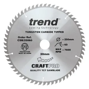 Trend CraftPro Table Saw Blade 250 x 30mm x 48T/60T/84T (Pack 3)