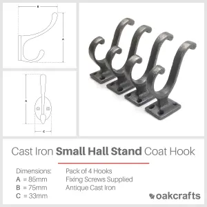 Oakcrafts - Antique Cast Iron Small Hall-Stand Coat Hook  - Pack of 4 Hooks