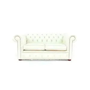 Chesterfield 2 Seater Sofa Settee Shelly White Real Leather In Classic Style