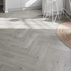 GoodHome Mambo Lulea Grey Natural Wood effect Synchronised Herringbone Click vinyl Planks, 2.24m²