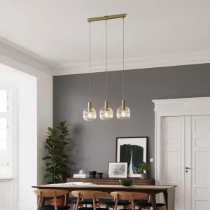 GoodHome Lybia Satin Brass 3 Lamp LED Pendant ceiling light, (Dia)740mm