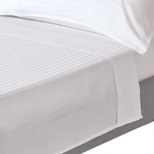 Homescapes White Egyptian Cotton Satin Stripe Flat Sheet 330 TC, King