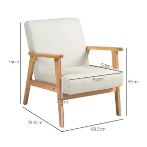 HOMCOM Modern Fabric Accent Chair w/ Rubber Wood Legs Padded Cushion Cream