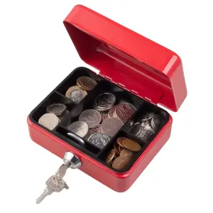 Hardys Metal Cash Box Money Bank Deposit Steel Tin Security Safe Petty Key Lockable - 4" Red