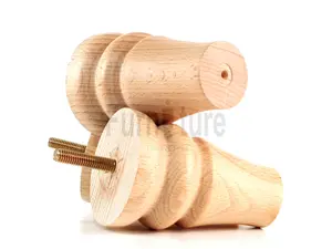 4 Turned Solid Wood Furniture Legs Replacement Settee Feet 100mm High Sofa Chair Bed M8 Natural SOF3211