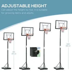 HOMCOM Basketball Hoop Freestanding 255-305cm Height Adjustable Stand w/ Wheels