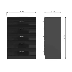 Black Gloss 5 Drawer Chest Of Drawers Bedroom Furniture