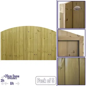 Dome Top Tongue & Groove Fence Panel (Pack of 5) Width: 6ft x Height: 3ft Vertical Interlocking Planks Fully Framed