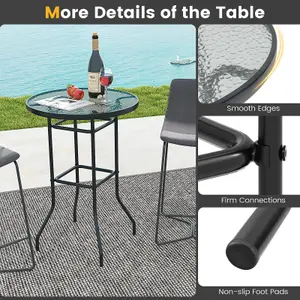 Costway 68 x 68CM Outdoor Bistro Coffee Table Round Glass Top Garden Patio Dining Table