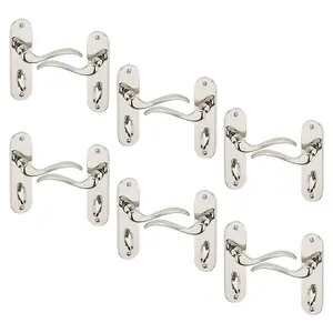 URBNLIVING 150mm Length 12 Pcs Geneva Metal & Polished Nickel Bathroom Lever Latch Door Handles Set