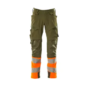 Mascot Accelerate Safe Trousers with Kneepad Pockets - Moss Green/Orange  (34.5) (Leg Length - Long)