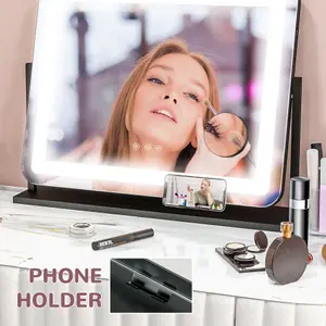 HOMCOM Dimmable Lighted Makeup Mirror with Magnifier, USB Port, 360 Degree Rotation