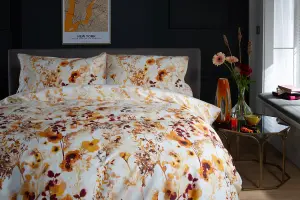 The Lyndon Company Watercolour Floral 180 Thread Count Soft Cotton Digital Printed Reversible Duvet Cover Set Terracotta