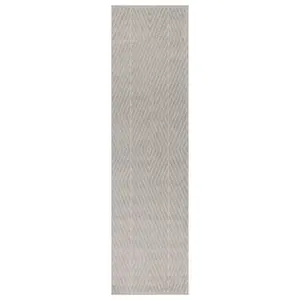 Grey Modern Striped Easy to Clean Rug For DiningRoom-66 X 240cm (Runner)