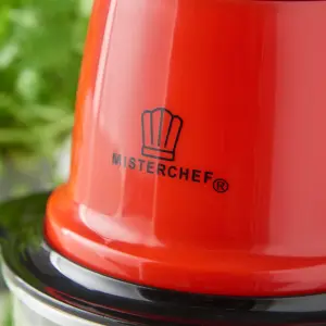 MisterChef Red Mini Chopper Mini Food Processor 3 bi-Level Blades - Energy Saver 200W with Turbo - 1.5L Food Capacity Glass Bowl