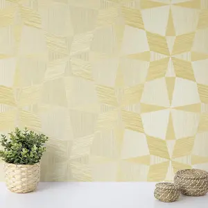 Wallquest Villa Apex Geometric Ochre Wallpaper Acrylic Coated Feature Wall