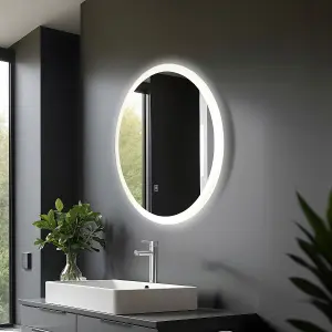 600mm Round LED Illuminated Bathroom Mirror - Cool White with Touch Sensor & Demister Pad