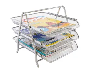 KAV Office Filing 3 Tier 3 Trays Holder A4 Document Letter Paper Wire Mesh Storage Organiser (Silver)