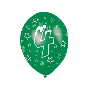 Amscan Latex 4th Birthday Balloons (Pack of 6) Green/White (One Size)