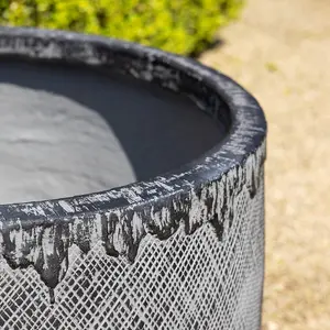 Primrose Pattern Textured Fibrecotta Round Planter In Charcoal 36cm