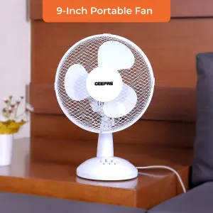 Geepas 9inch Table Fan - 25W Electric Portable Desktop Cooling Fan for Desk Home or Office Use 2 Speed Settings