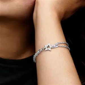 Pandora Shooting Star Double Chain Bracelet - Sterling Silver / Cubic Zirconia - Sz. 18 cm