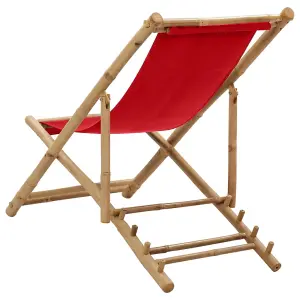 Berkfield Deck Chair Bamboo and Canvas Red