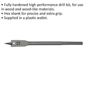 High Performance 13 x 152mm Wood Drill Bit with Hex Shank for Precision Woodworking