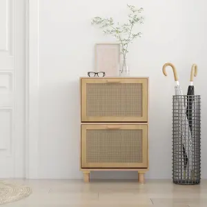 Shoe Cabinet Brown 52x25x80 cm Engineered Wood&Natural Rattan