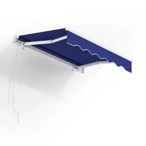 Blue Garden Sun Shade Outdoor Retractable Awning Manual Shelter Canopy 3.5 m x 3 m