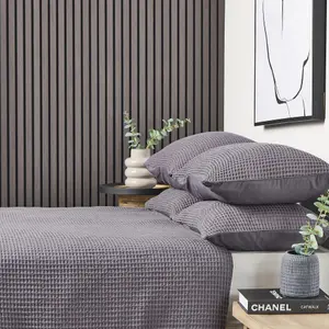 Waffle Super King Duvet Cover & Pillowcases Bedding Set Dark Grey Premium Cotton