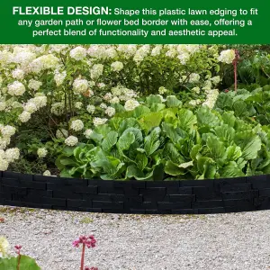 Flexible Black  Stone Effect Lawn Edging 2.3m - Flexible Plastic Garden Border Easy Install Edging for Grass, Gravel and Landscape